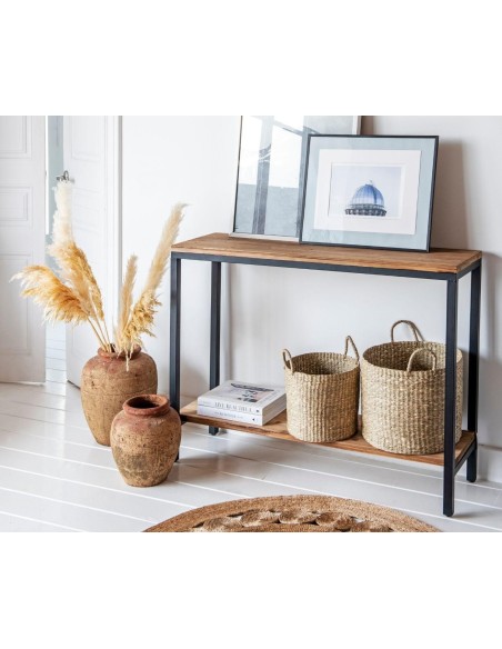 Consola auxiliar industrial negra de madera