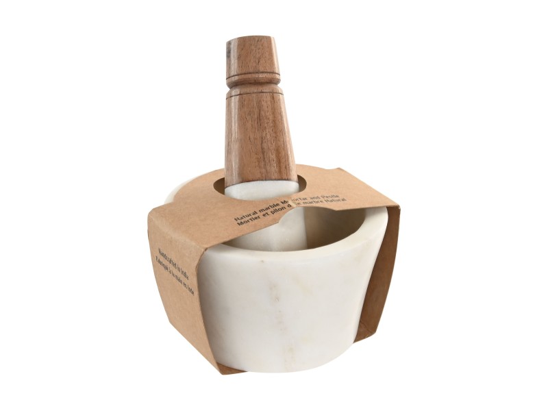 Mortero de mármol y acacia