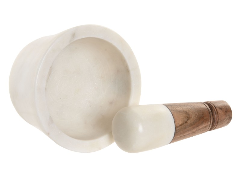 Mortero de mármol y acacia