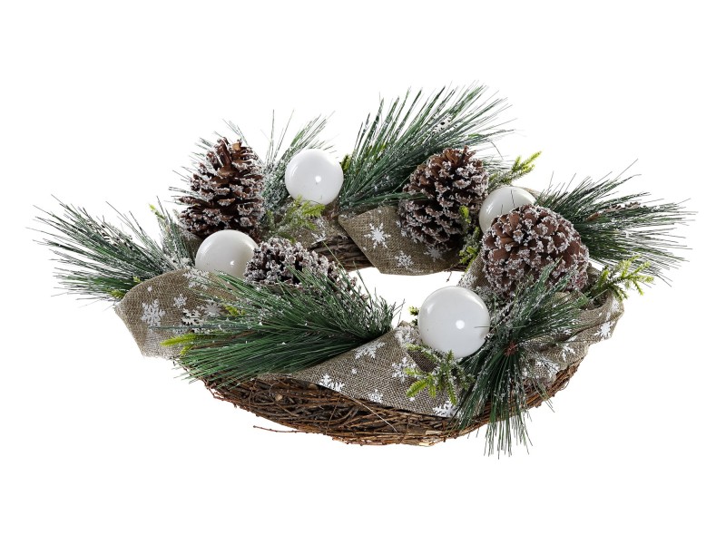 Corona piñas y copos de nieve