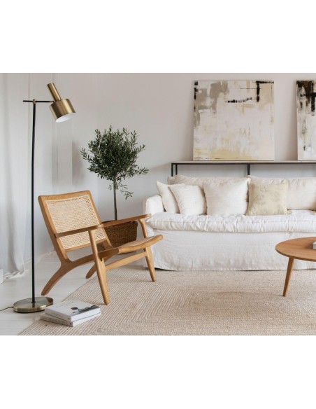 Lámpara de pie industrial de metal dorada